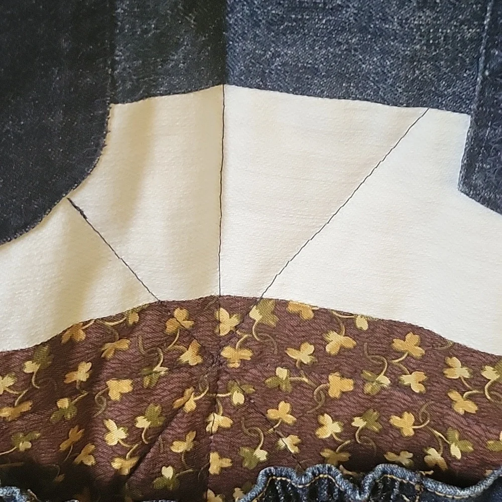 HAND CRAFTED Organizer UPCYCLED Blue Denim Pocket Brown Floral Hanging 29 X20 In